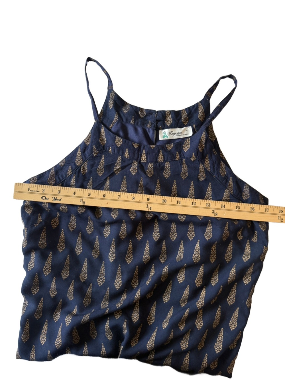 Lapogee Navy Blue Sleeveless Printed Midi Dress with Gold Motif. Large - Picture 3 of 8